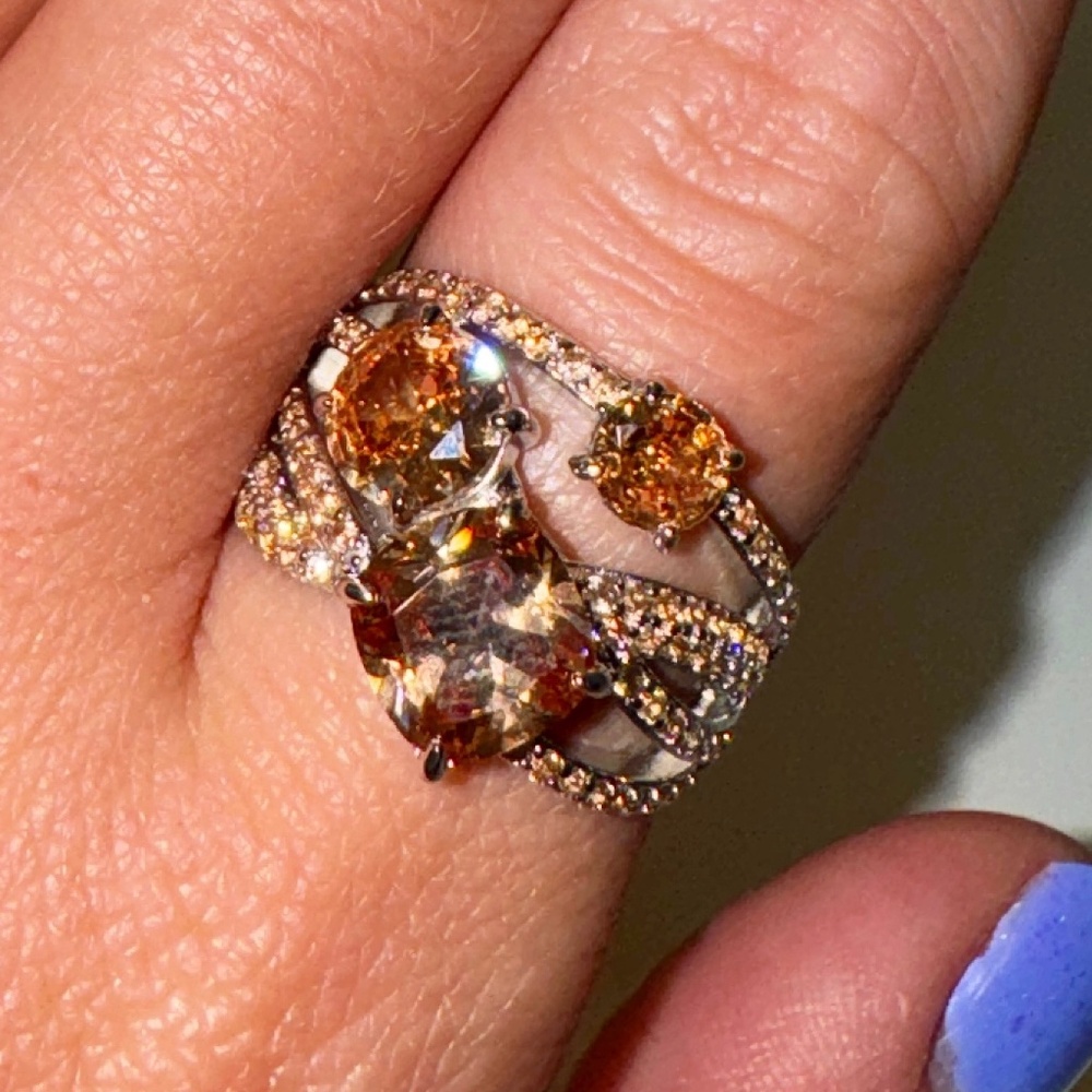 Bomb Party Smokey Topaz Ring Size 8 Cubic Zirconia Sterling Silver